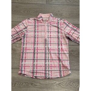 San Soleil Womens S Pink Plaid 1/4 Zip UV 50+ Cooling Shirt Golf Tennis Pullover